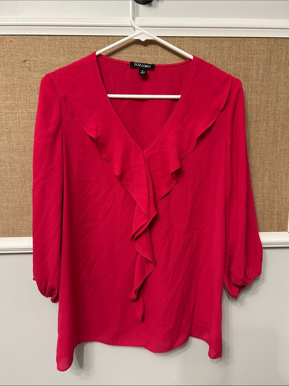 Roz & Ali Hot Pink Ruffle V-Neck Blouse